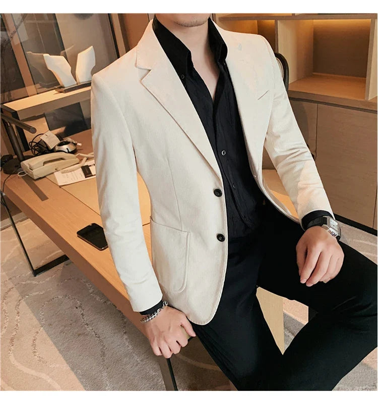 2024 High Quality Fashion Handsome Trend Business Matching Corduroy Small Suit Jacket Men Slim Fashion Casual Handsome Suit