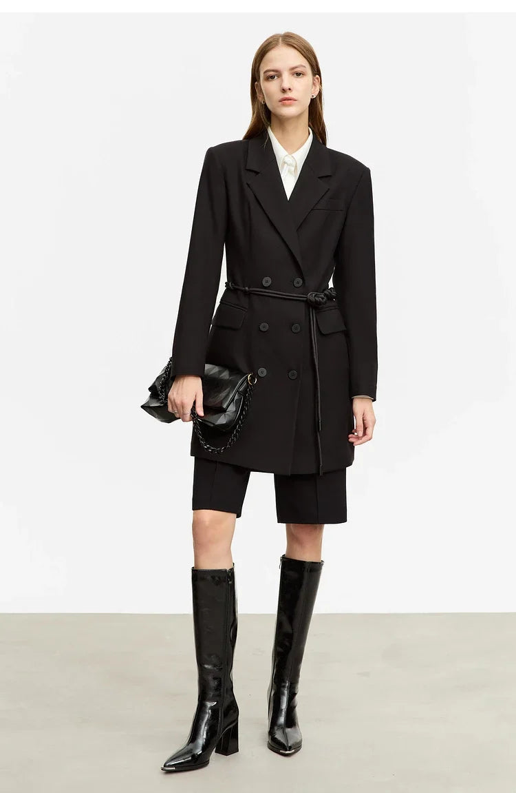 Minimalist Blazer for Woman 2026 Autumn Long Simple Basics Commuter Jacket With Waist Rope Slim Fit Blazers 12343036