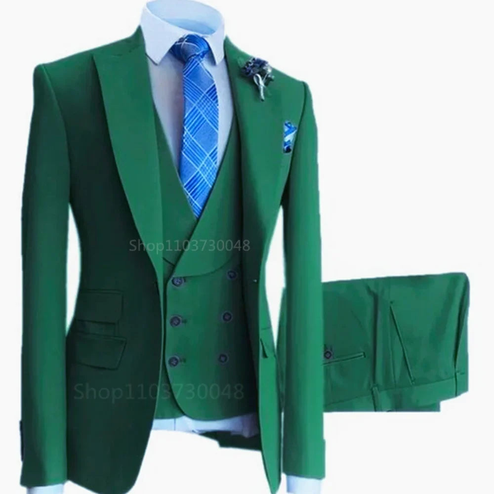High-End Slim Fit 3 Pcs Set Formal Wedding Suits for Men Casual Business Groom Tuxedos with Jacket Vest Pants for Party Prom