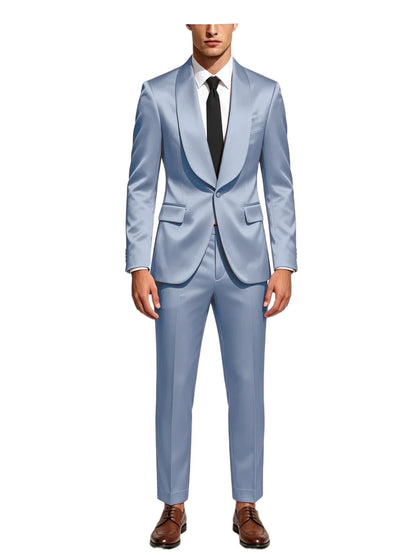 Men's Satin Suit 2-Piece Slim Fit Shawl Lapel Tuxedo for Wedding & Formal Events