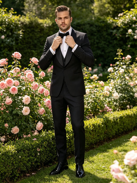 High Quality 3 Piece Black Men's Suit Elegant Blazer Vest Pants Slim Fit Business Office Wedding Formal Outfit for Dinner Prom
