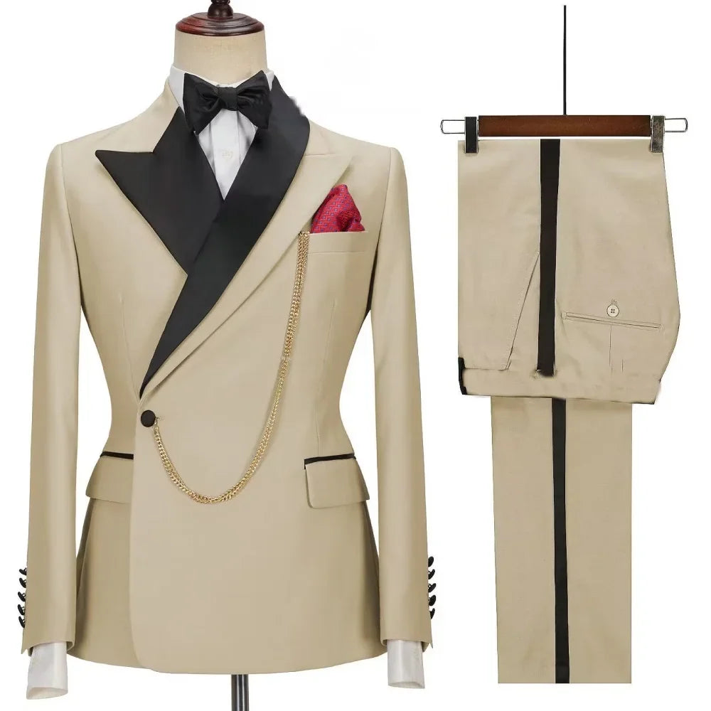 Ensemble de smoking 2 pièces pour homme - Coupe régulière - Veste et pantalon - Revers cranté - Un bouton - Affaires, bal, mariage - Vêtements de cérémonie pour homme