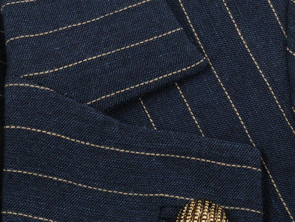 2026 Fashion Women's  Navy Pinstripe Blazer Autumn Elegant Female Long Sleeves Button Military Style Slim Suit Jacket