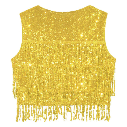 Women's Fringe Vest Clubwear Jazz Modern Dance Waistcoat Glitter Tassel Sleeveless Jacket Sequins Vests Music Festival Costumes