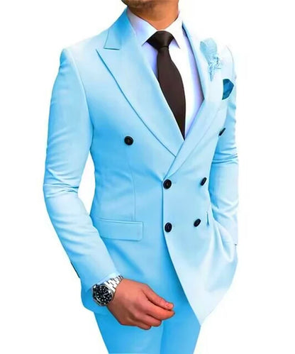 Formal Men's Suits 2 Pieces Jacket Pants Handsome Peak LapelDouble Breasted Suit Set For Men Groom Tuxedo Party Prom Hot Sale