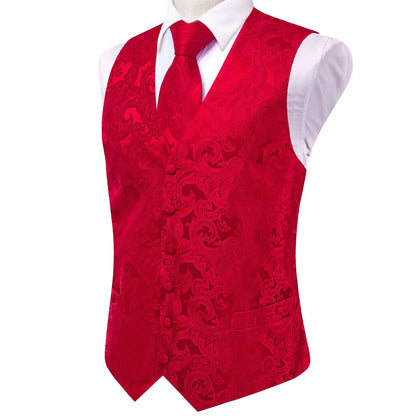 Men's Suit Vest Set – Floral Jacquard Waistcoat with Tie, Hanky & Cufflinks for Weddings & Formal Events