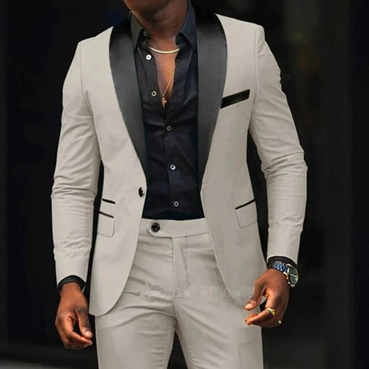 Elegant Wedding Suits 2 Pieces Slim Fit Double Breasted Blazer Tuxedos Groomsmen Suit Male Formal Business Suits(Jacket+Pants)