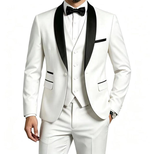 Costume de smoking 3 pièces pour homme, revers châle, blazer, gilet et pantalon, costume de cérémonie pour mariage, marié, affaires, fête