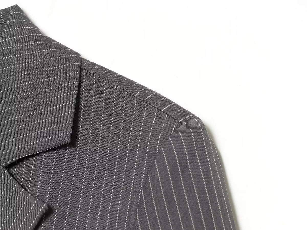 Elegant Women's Striped Blazer With Belt 2026 Spring Autumn Lapel Long Sleeves Single Breasted Slim Trendy Office Lady Suit