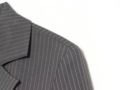 Elegant Women's Striped Blazer With Belt 2026 Spring Autumn Lapel Long Sleeves Single Breasted Slim Trendy Office Lady Suit