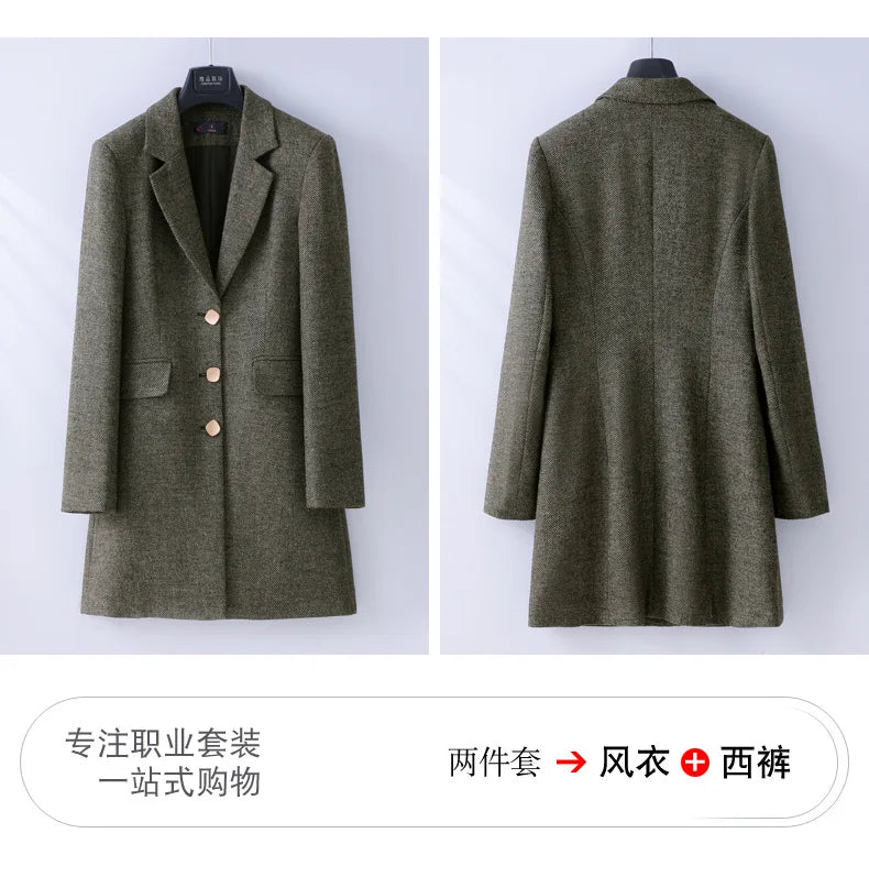 High End Windbreaker Coat Professional Suit Female Autumn Winter Formal Ladies Lengthen Business Suits Women Work Office Uniform