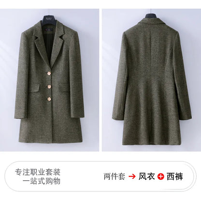 High End Windbreaker Coat Professional Suit Female Autumn Winter Formal Ladies Lengthen Business Suits Women Work Office Uniform