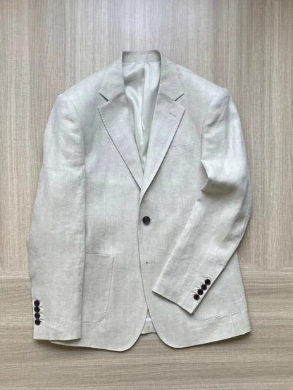 Men Thin Slim Fit Top Quality Beige White Linen Suits Matching Sets Spring Summer Comfortable Two Piece Set Casual Outfits 2025