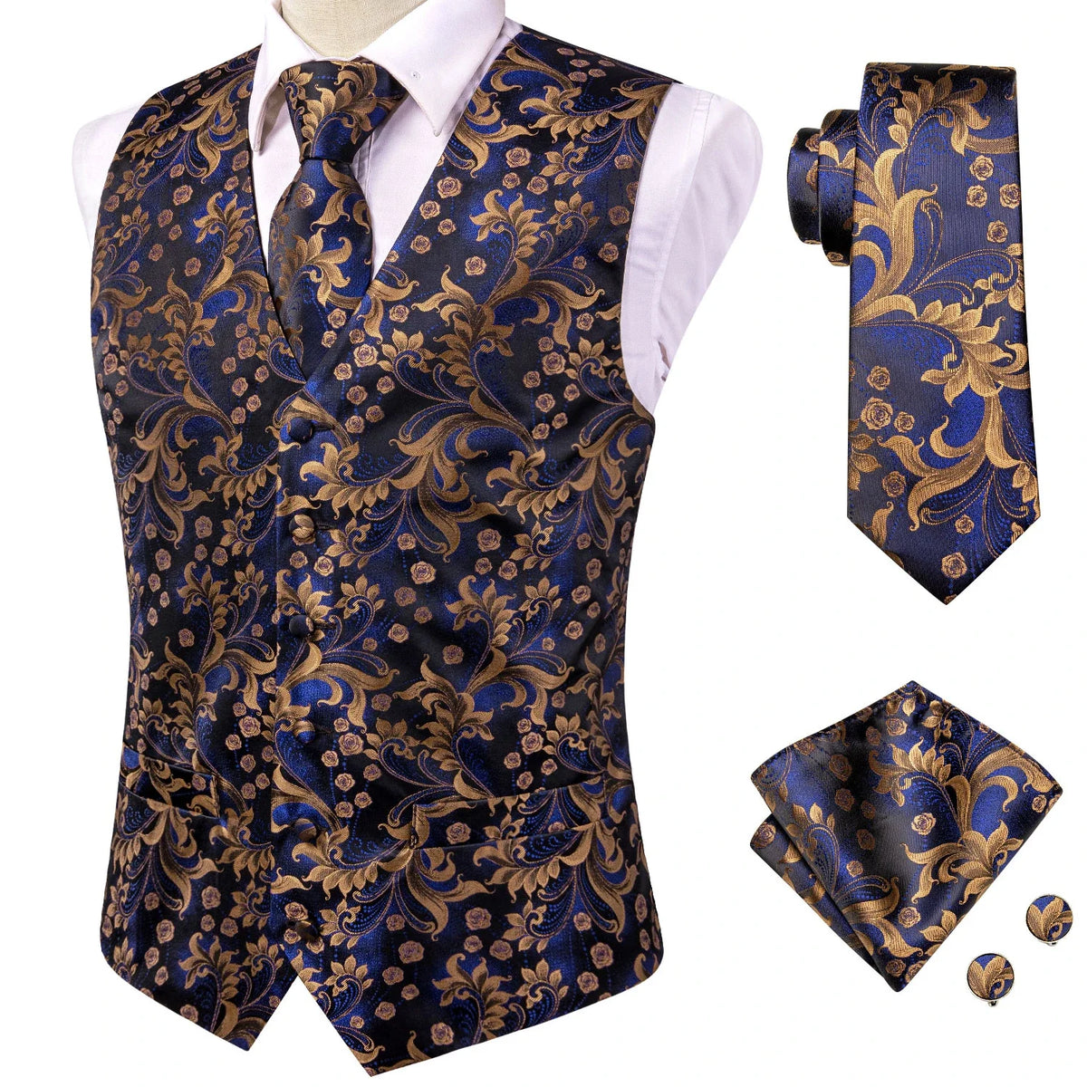 Men's Vest Suit Set – Champagne Gold Paisley Waistcoat for Weddings & Formal Events