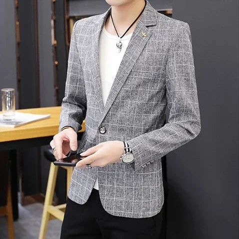 Party Linen Gray Men's Suit Jackets Single Breasted Coat Male Blazer Summer New in Simple Clothing Fashion 2025 Casual Classic