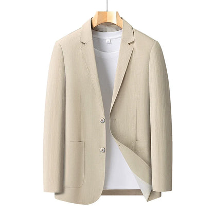 Spring and Autumn Slim-Fit Men's Stylish and Handsome Business Suits with Mid-Calf Length Jackets and Young Men's Linen Shirts