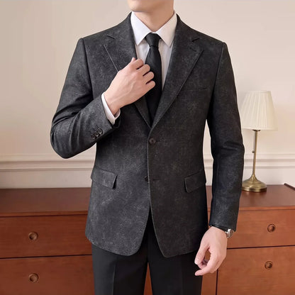 2026 Luxury Leather Suit Jacket Men's Business Casual Leather Men Blazers Social Wedding Groom Banquet Formal Coat Streetwear