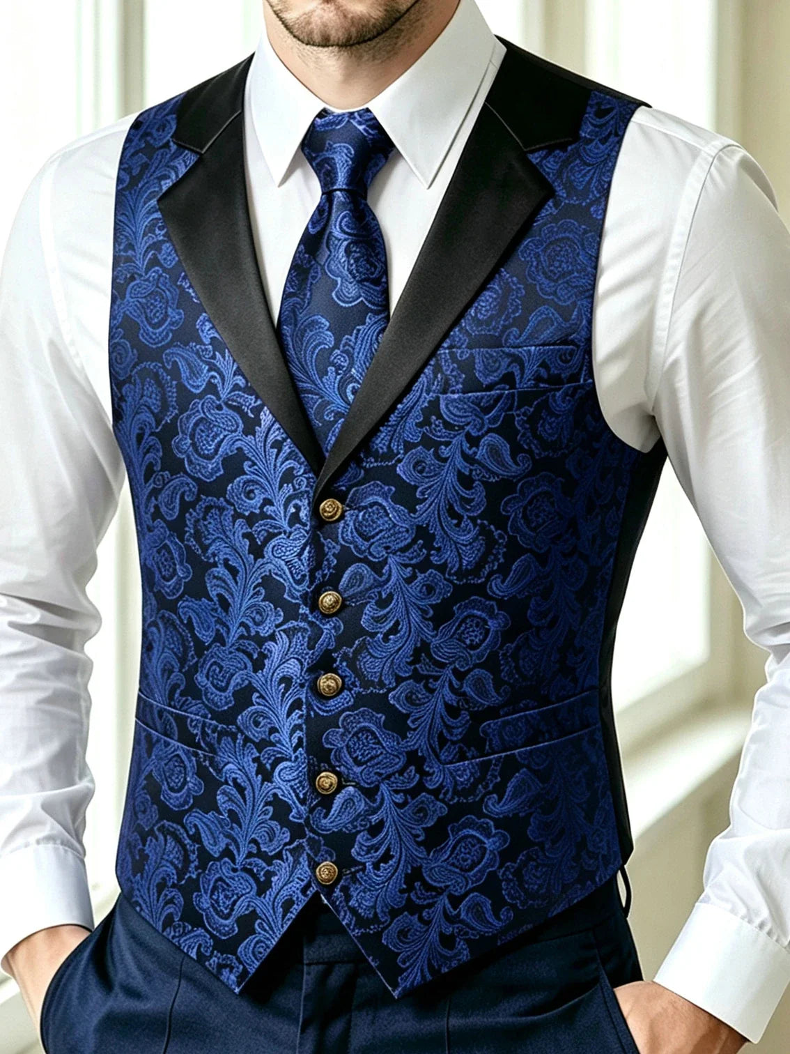 Men's Jacquard Floral Vest & Bowtie Set for Wedding & Formal Events – Yellow