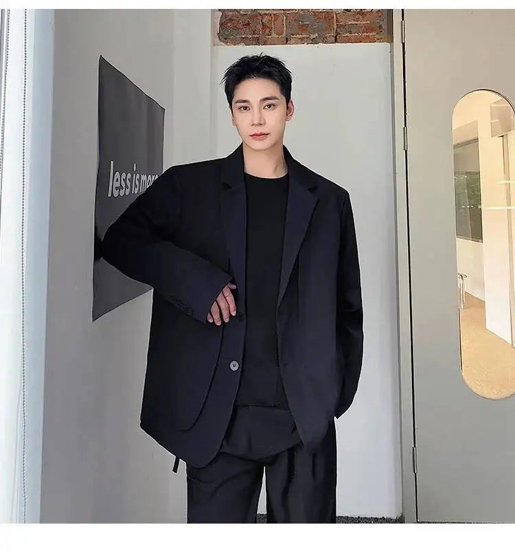 Men's British Dandy Style Blazer, Premium Textured Casual Suit Jacket, Structured Shoulders Light Mature Fashion Coat for Autumn