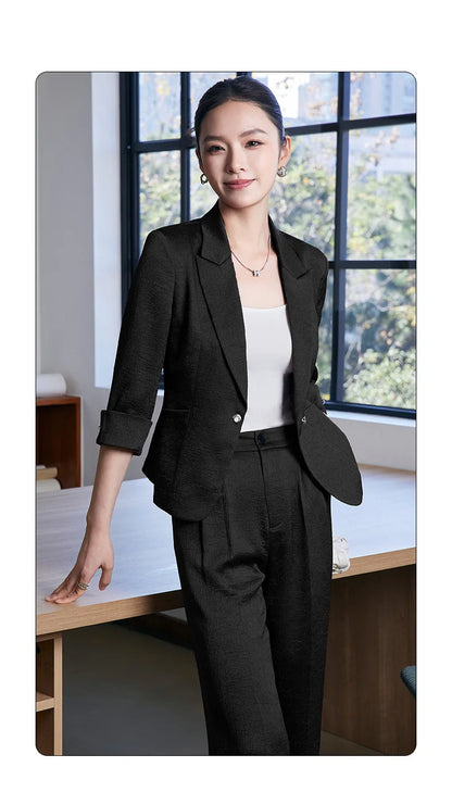 Fashion Office Ladies Blazer and Pants Suit Formal Angola Red Women Jacket Trouser Women Business Work Wear 2 Piece Set