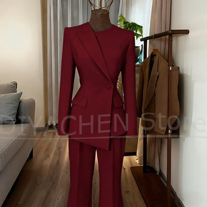 Women's Suit Slim Fit Blazer and Flared Trousers Elegant Formal Outfits Office Casual Party Fashion Pants Sets Two Piece