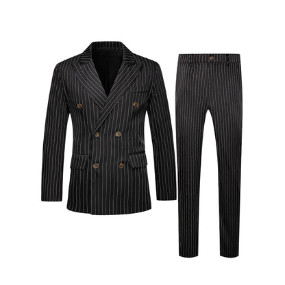 Male Formal Striped Business Suit Spring Autumn Work Office Suit Jacket Pants Wedding Dinner Party Evening Banquet Costume
