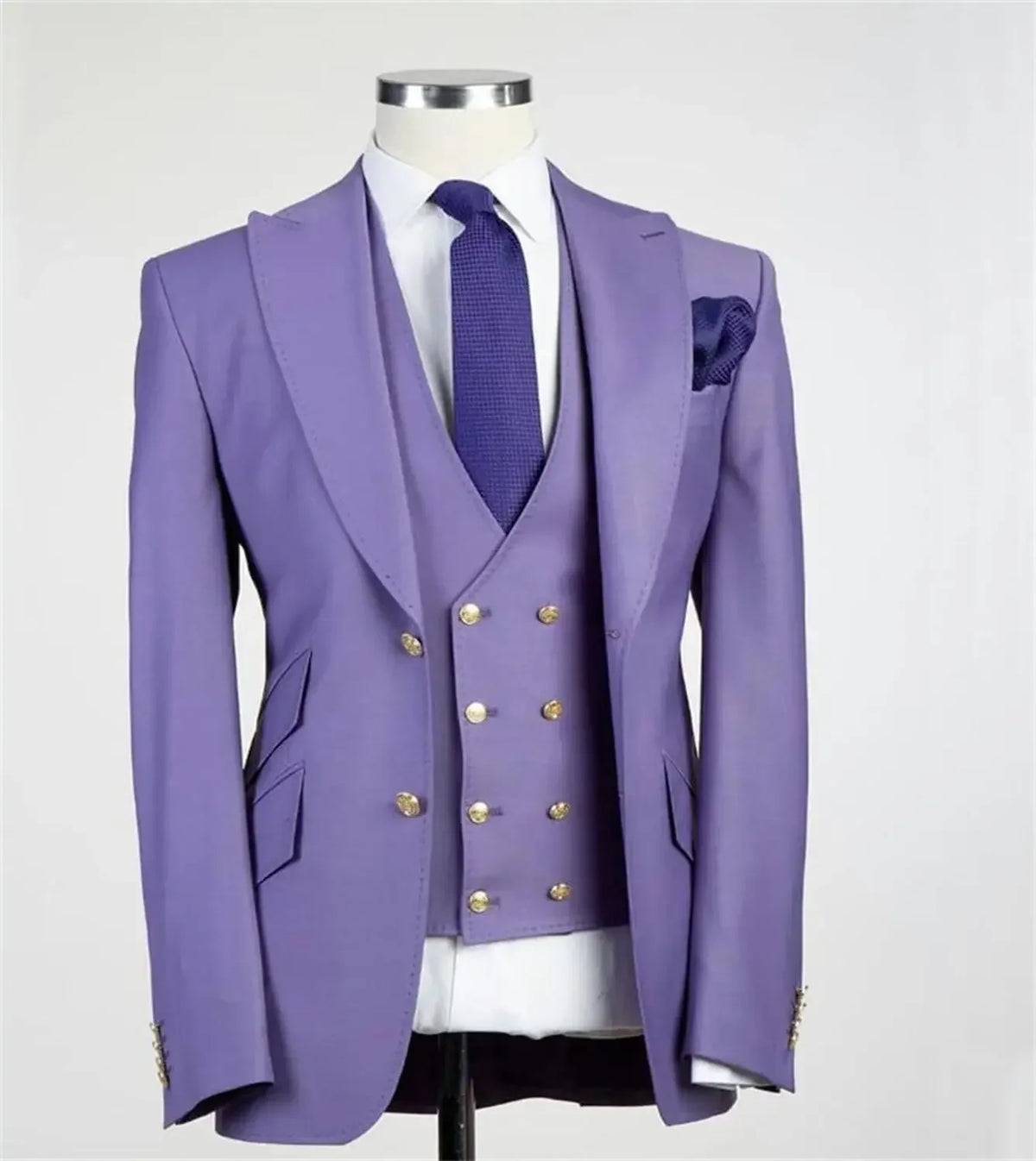 Royal Blue Groom Tuxedos Peak Lapel Men Suits Wedding Best Man Blazer ( Jacket+Pants+Vest)