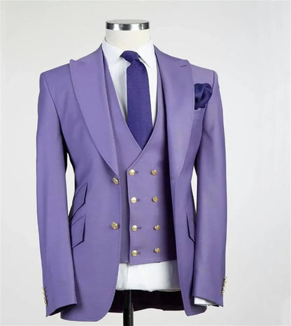 Royal Blue Groom Tuxedos Peak Lapel Men Suits Wedding Best Man Blazer ( Jacket+Pants+Vest)