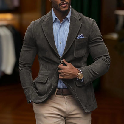 Chamois Leather Man Blazers Single Breasted Suit Jacket Men's Outdoor Casual Sports Slim Fit Coat  Wedding Part Prom Dinner Work