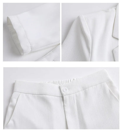 Office Pant Suits for Women Three Quarter Streetwear Casual Two Piece Set 2024 New Spring Summer Single Button Solid Pant Suits