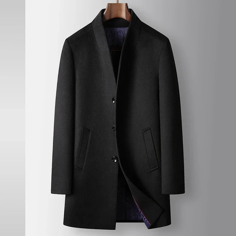 High-quality, Fashionable, Stylish, Versatile, for Banquets, Shopping, Trendy Business, Casual, Solid-color Men's Woolen Overcoa