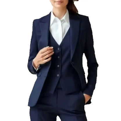 Women's Navy Blue 3 Pcs Suit Tailored Pant Suit Set Custom Formal Female Outfit  Dress Business Office Suit (Jacket+Vest+Pants)