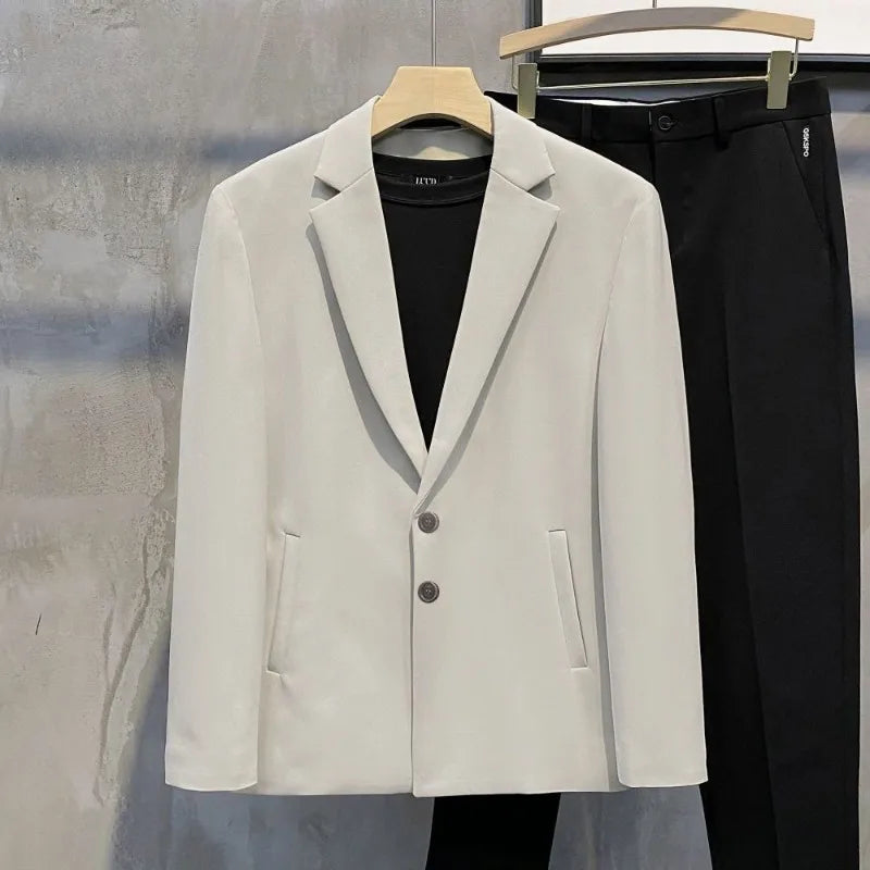 Elegant Single Breasted Coats Tweed Man Suits and Blazers Original Jacket for Men Spring Clothes Korean Style Casual Menswear