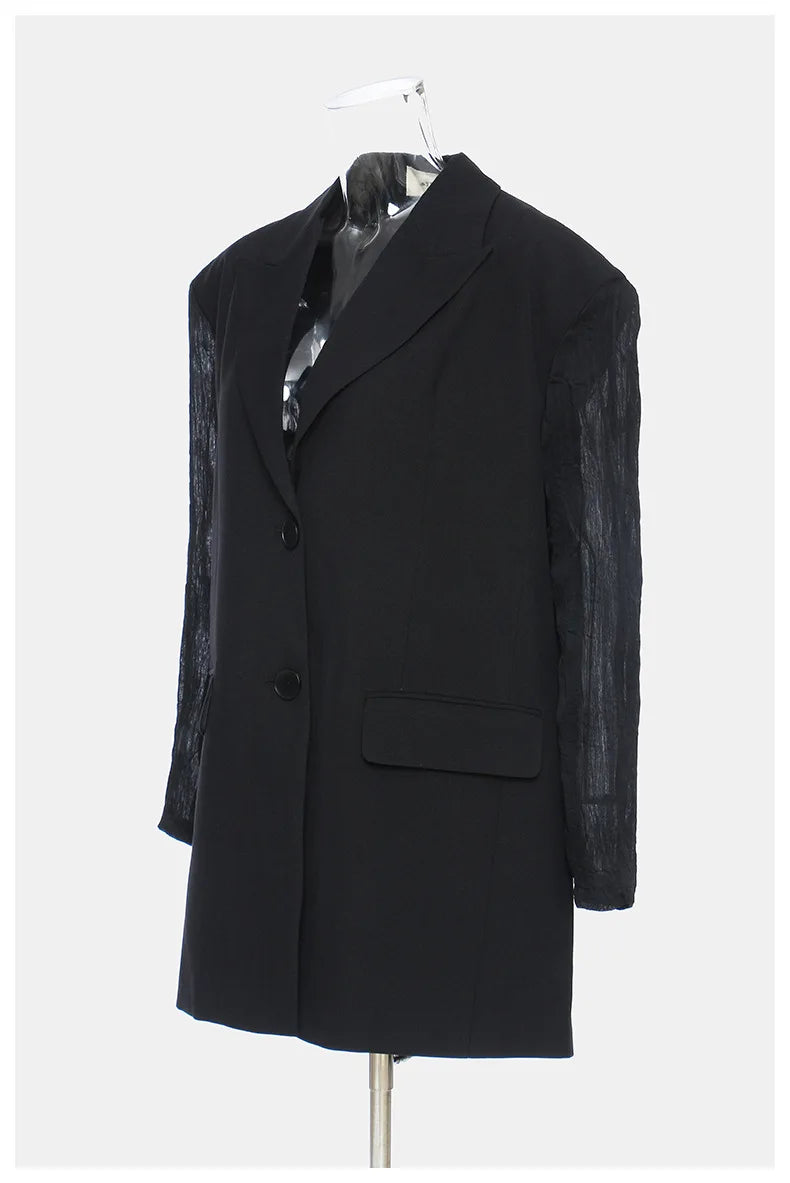 Women Chic Blazer Pleated Long Sleeves Single Breasted Notched Collar Back Lace-up Elegant Ins Coat New Spring 2026 HK19456