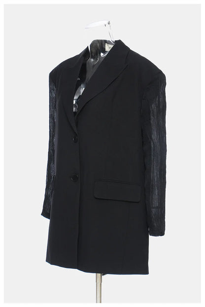 Women Chic Blazer Pleated Long Sleeves Single Breasted Notched Collar Back Lace-up Elegant Ins Coat New Spring 2026 HK19456