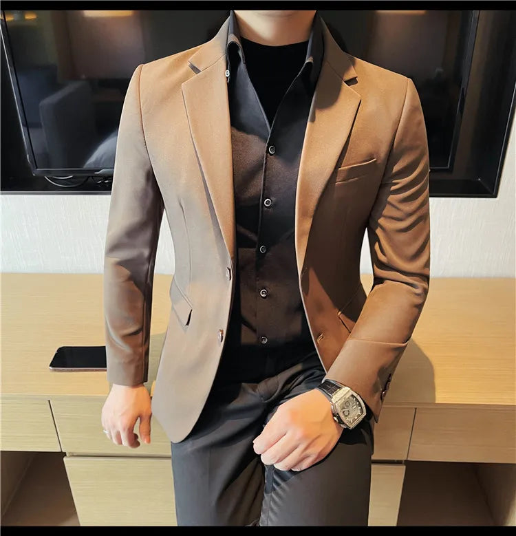 Removable Shirt Fake Two Suit Coats Men Spring Autumn Korean Slim Fit Business Casual Suit Coat Formal Social Party Prom Tuxedos