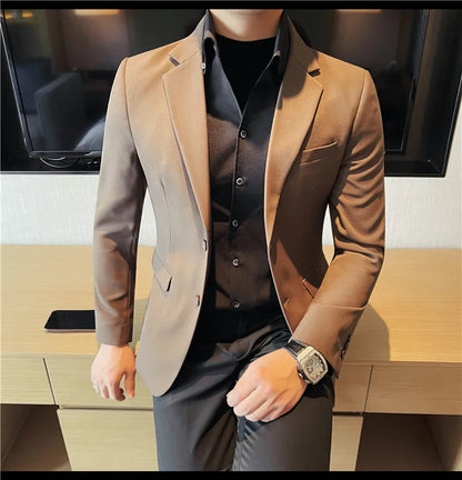 Removable Shirt Fake Two Suit Coats Men Spring Autumn Korean Slim Fit Business Casual Suit Coat Formal Social Party Prom Tuxedos