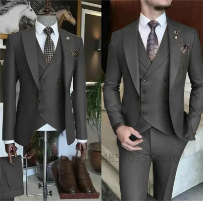 Fashion New Men's Formal Business/Wedding Groom Suits Solid 3 Pieces Men Suits Peak Lapel Single Breasted Blazer Vest Trousers