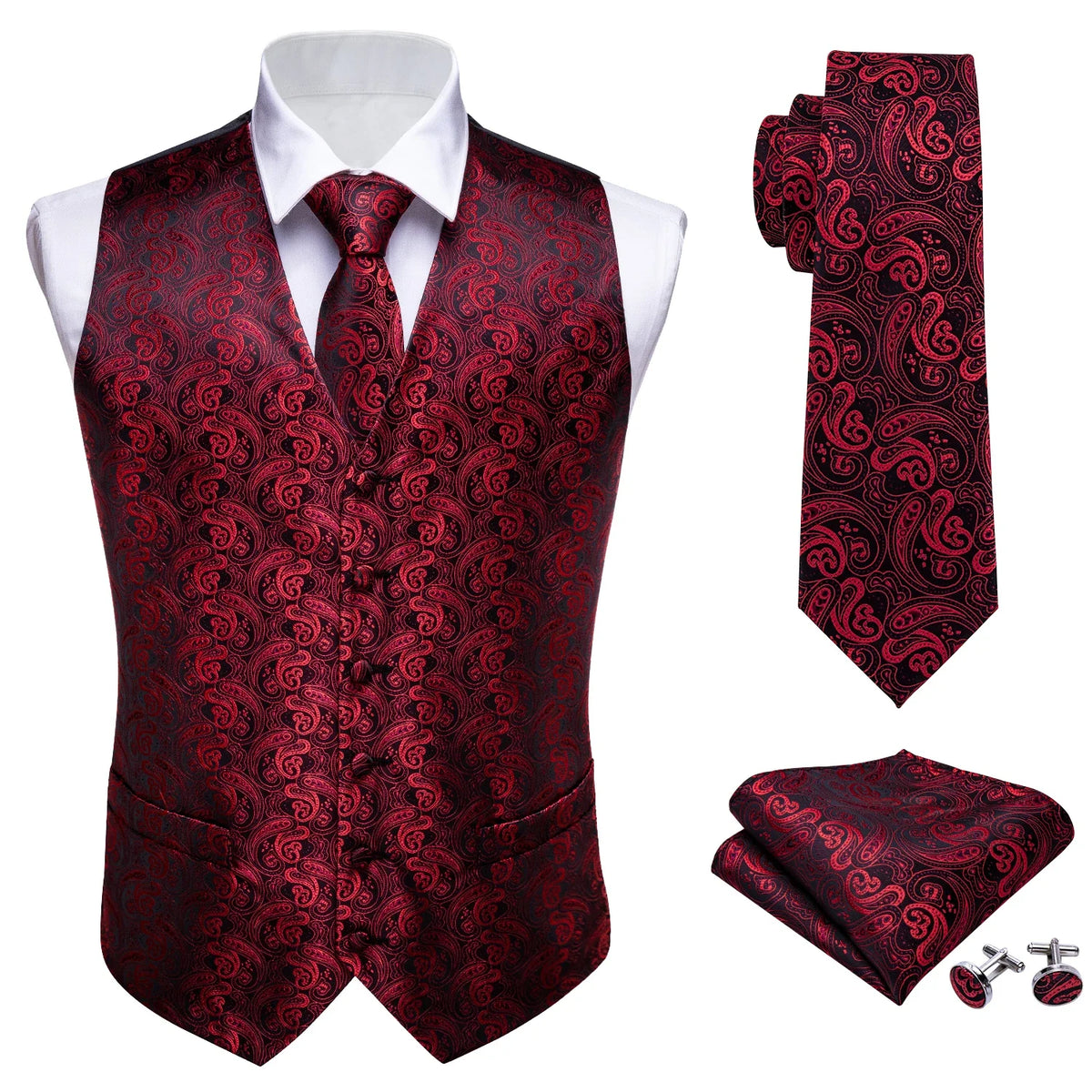 Men's Vest Paisley V-Neck Single Breasted Formal Waistcoat for Wedding Business Party