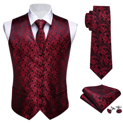 Men's Vest Paisley V-Neck Single Breasted Formal Waistcoat for Wedding Business Party