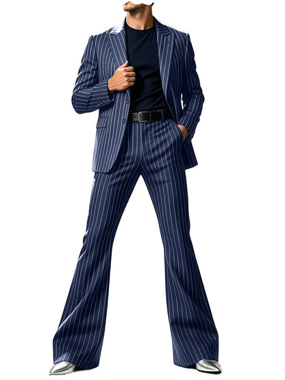 Men's Suit 2-Piece Slim Fit Pinstripe Blazer & High Waist Flared Pants for Business Casual and Formal Occasions