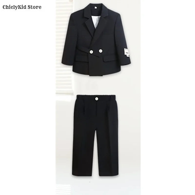 Boys Double Breasted Blazer Jack Vest Pants Children Suit Waistcoat Wedding Clothes Set Toddler Formal Dress Kids Tuxedos Outfit