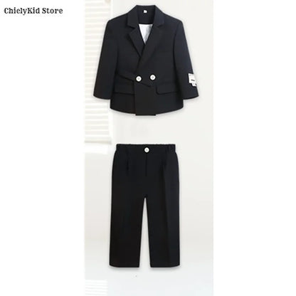Boys Double Breasted Blazer Jack Vest Pants Children Suit Waistcoat Wedding Clothes Set Toddler Formal Dress Kids Tuxedos Outfit
