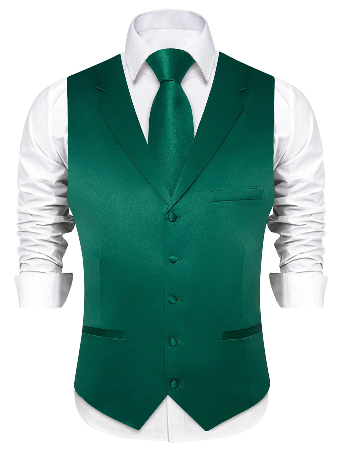 Men's Suit Vest & Tie Set – Solid Color Satin Formal Waistcoat for Weddings and Business