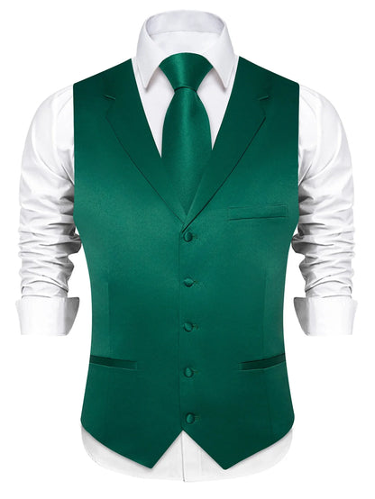 Men's Suit Vest & Tie Set – Solid Color Satin Formal Waistcoat for Weddings and Business