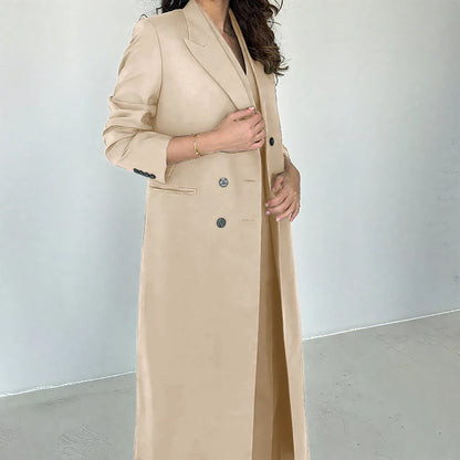 Gray Women Pants Sets 3 Piece Gorgeous Peak Lapel Double Breasted Solid Outfits Fashion Formal X-Long Suits (Blazer+Vest+Pants)