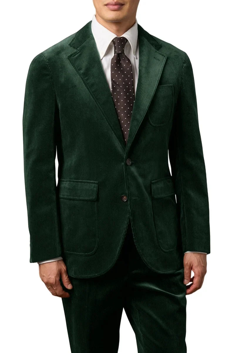 Men's Corduroy 2-Piece Suit – Classic Single Breasted Blazer & Pleated Pants for Wedding & Formal Occasions