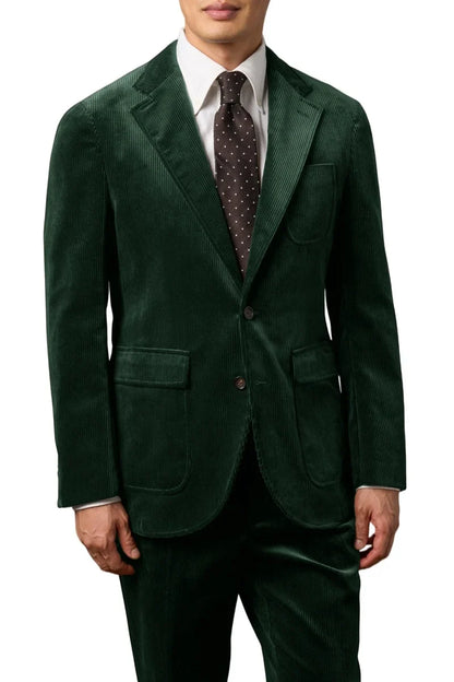 Men's Corduroy 2-Piece Suit – Classic Single Breasted Blazer & Pleated Pants for Wedding & Formal Occasions