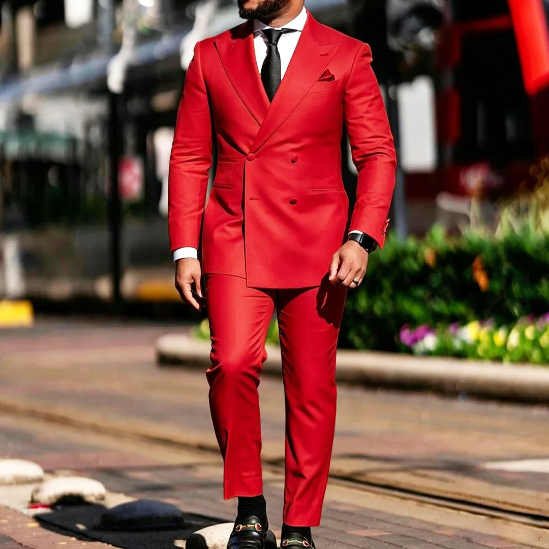 Men Suit Yellow 2 Pieces Double Breasted Solid With Lapel For Wedding Groom Banquet Party Prom Business Work Office Jacket Pants