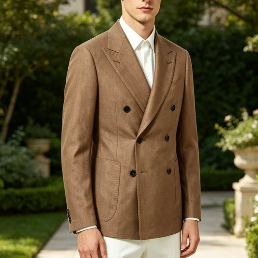 Men's Double Breasted Linen Blazer Slim Fit for Summer Weddings and Business Occasions